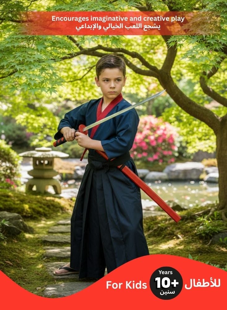 Premium Young Samurai Warrior Character Kids Wooden Toy Katana Sword Set – Black Handle Wooden Training Sword with Scabbard for Ninja Costume, Japanese Martial Arts Role Play, Action Pretend Play - Image 2