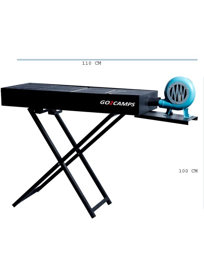 GO2CAMPS Barbeque Grill with Blower Fan Foldable Stand with X Shape Large-90 cm | Charcoal BBQ Grill Kabab, Portable BBQ Manual Air Blower-Heavy Duty-Shish Kabob Portable Camping Cooking for Outdoor - Image 2