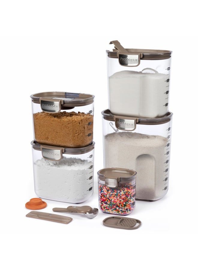 ProKeeper + Hermetic Food Storage Container Set - Clear Plastic Flour and Sugar Container, Set with Magnetic Kitchen Accessories (Taupe, 9 Piece) - Image 1