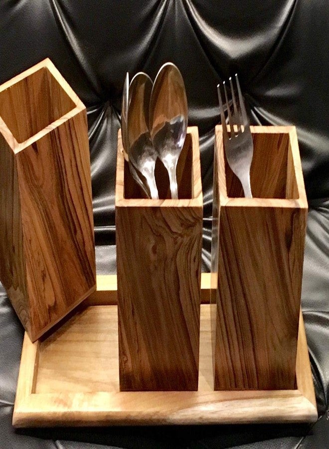 ISKA Wooden Spoon Stand Cutlery Holder Multipurpose for Dining Table | Brown - Image 2