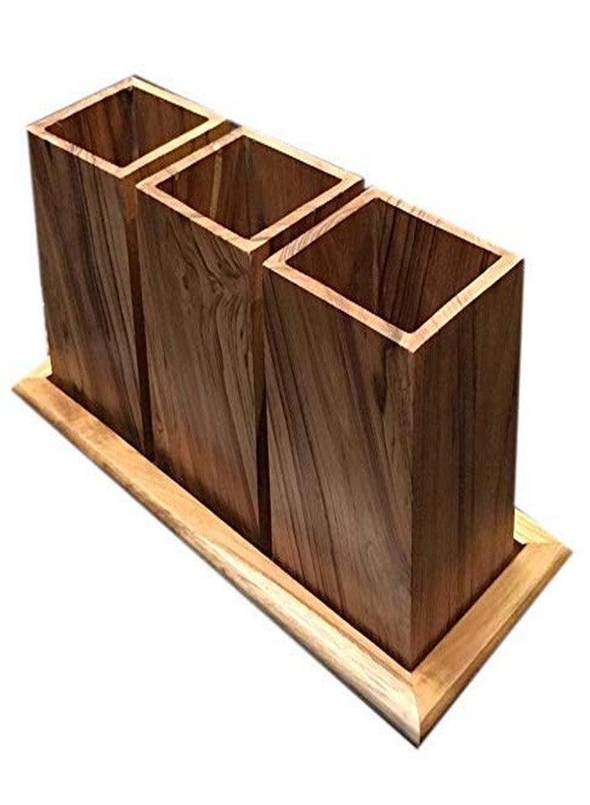 ISKA Wooden Spoon Stand Cutlery Holder Multipurpose for Dining Table | Brown - Image 1