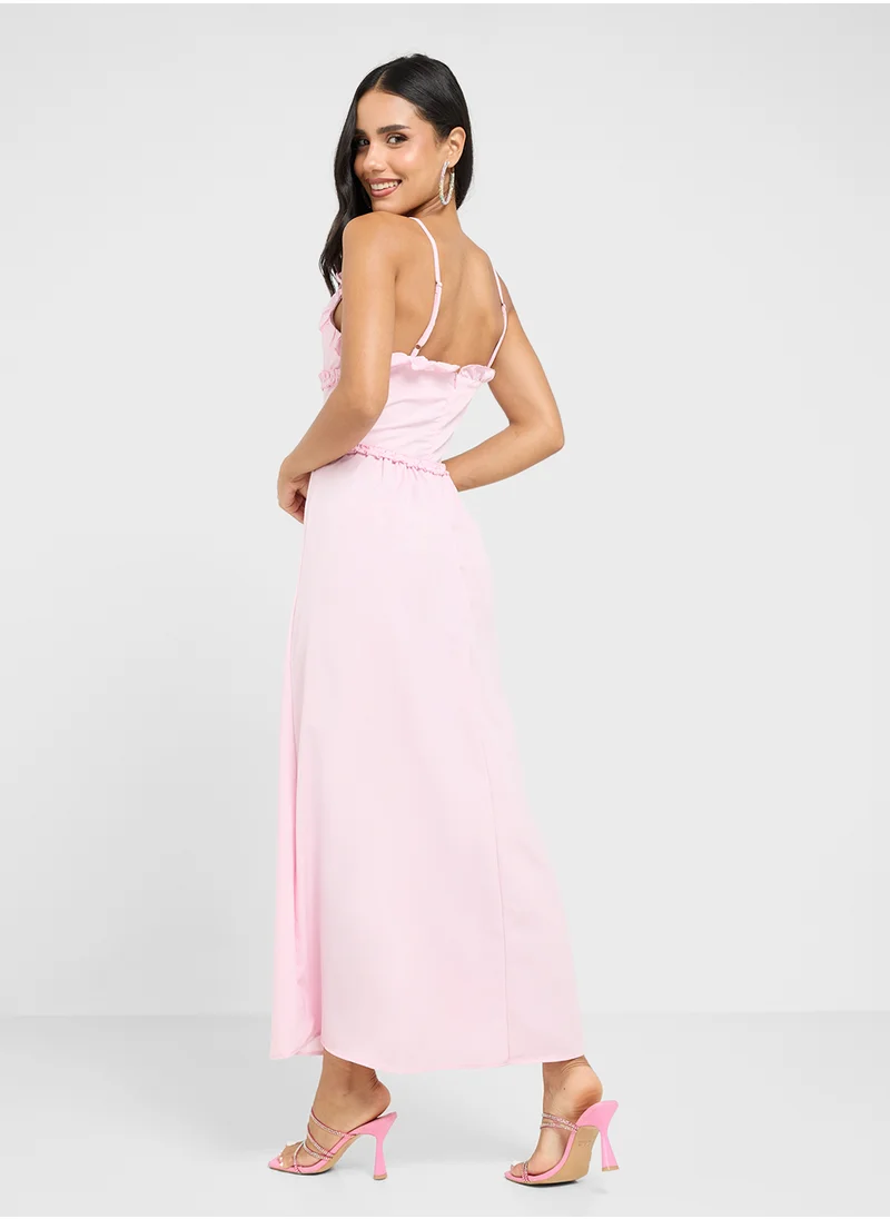 جينجر Strappy Ruffle Detail A Line Dress