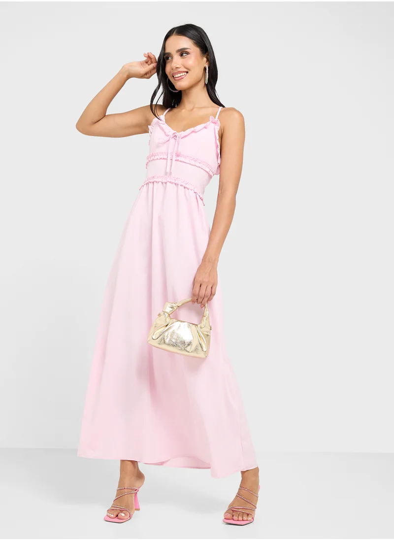 جينجر Strappy Ruffle Detail A Line Dress