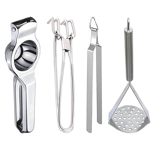 Brunchy Stainless Steel Kitchen Tool Set – Lemon Steel, Masher, Chimta & Tong Lifter | Durable, Rust-Free & Multi-Purpose Cooking Essentials - Image 1