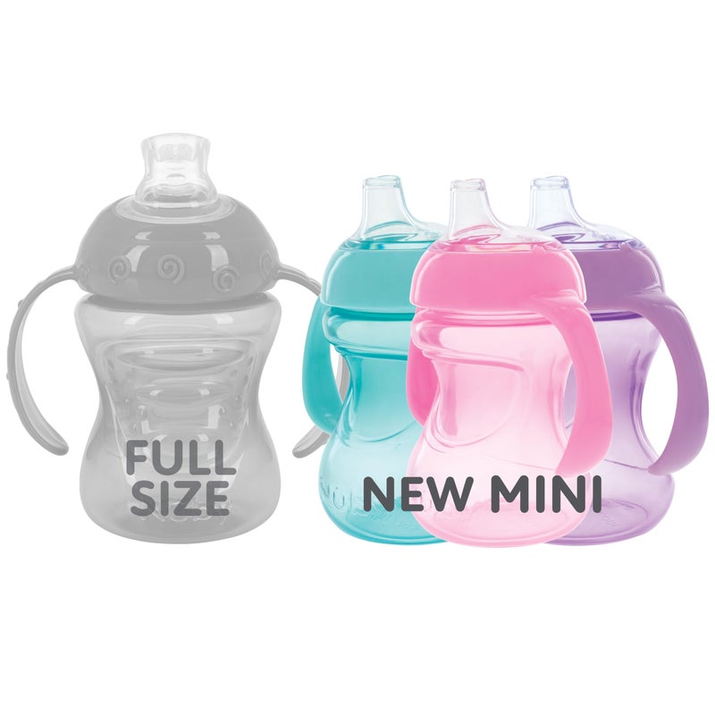 Nuby Mini Grip N' Sip No-Spill Baby Sippy Cups with Handles and Soft Spout - (3 Pack) 5 oz - 6+ Months - Pink/Purple/Aqua - Image 1