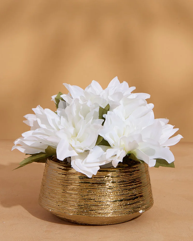 Redtag Gold Artificial Dahlia In Pot (17H x 25 cm)