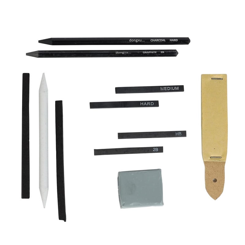 ArtRight Artists Sketching Kit 11 Pcs Drawing Set with 2 Graphite Pencils, 2 Compressed Charcoal, 2 Graphite Sticks, 2 Charcoal Sticks, Blending Stump, Kneaded Eraser & Sandpaper Block - Image 3