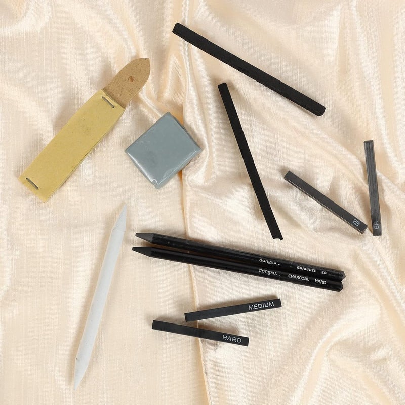 ArtRight Artists Sketching Kit 11 Pcs Drawing Set with 2 Graphite Pencils, 2 Compressed Charcoal, 2 Graphite Sticks, 2 Charcoal Sticks, Blending Stump, Kneaded Eraser & Sandpaper Block - Image 4