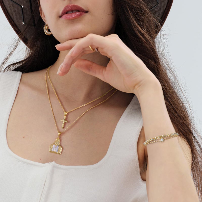 KissYan Western Cowgirl Initial Necklace for Men Women, 14K Gold Plated Cowboy Letter Pendant Necklace Handmade CowTag Two-Toned Jewelry Gift (Gold, Letter A) - Image 3