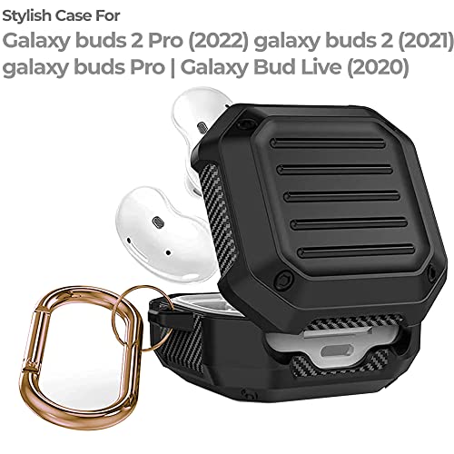 NEWTECHNO Rugged Armor Cover Case for Samsung Galaxy Buds Pro(2021),Galaxy Buds 2,Galaxy Buds Live (2020)-Oil-Resistant, Abrasion-Resistant, Shock-Resistant (Without Earbud, 2 Pieces Design)[Black] - Image 2