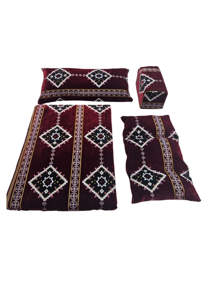 SMART HOME Luxury 4-in-1 Floor Seating Set - Heritage Arabic Majlis, Soft Velvet Fabric, 4-Piece Set | Arabic Decor | Indoor and Outdoor Seating - The set consists of a floor mattress, a wide backrest, a side armrest, and a side pillow. The set is suitable for all types of Majlis, tents, and indoor and outdoor seating - Image 3
