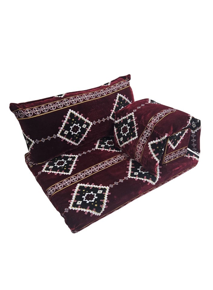 SMART HOME Luxury 4-in-1 Floor Seating Set - Heritage Arabic Majlis, Soft Velvet Fabric, 4-Piece Set | Arabic Decor | Indoor and Outdoor Seating - The set consists of a floor mattress, a wide backrest, a side armrest, and a side pillow. The set is suitable for all types of Majlis, tents, and indoor and outdoor seating - Image 5