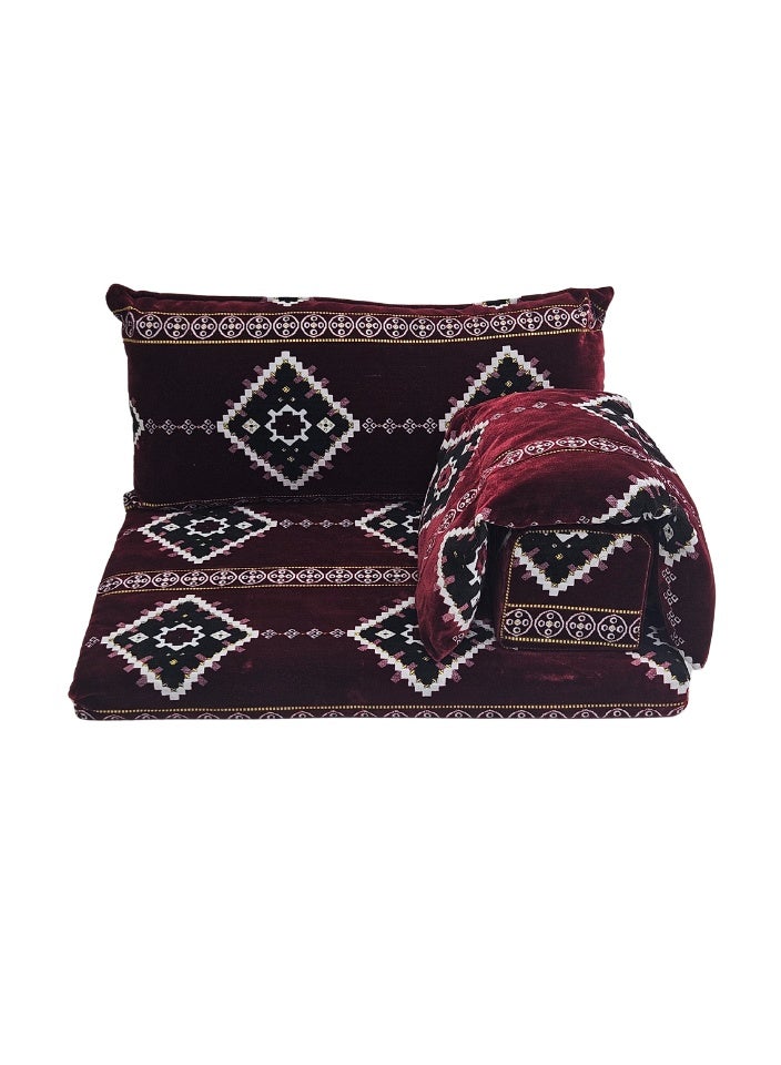 SMART HOME Luxury 4-in-1 Floor Seating Set - Heritage Arabic Majlis, Soft Velvet Fabric, 4-Piece Set | Arabic Decor | Indoor and Outdoor Seating - The set consists of a floor mattress, a wide backrest, a side armrest, and a side pillow. The set is suitable for all types of Majlis, tents, and indoor and outdoor seating - Image 2