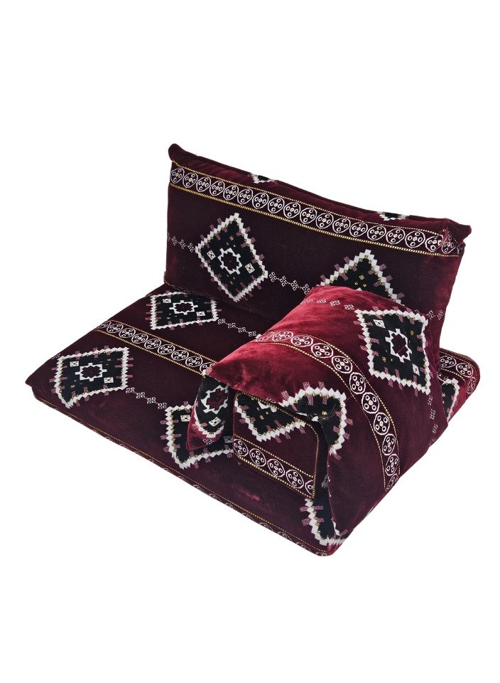 SMART HOME Luxury 4-in-1 Floor Seating Set - Heritage Arabic Majlis, Soft Velvet Fabric, 4-Piece Set | Arabic Decor | Indoor and Outdoor Seating - The set consists of a floor mattress, a wide backrest, a side armrest, and a side pillow. The set is suitable for all types of Majlis, tents, and indoor and outdoor seating - Image 1
