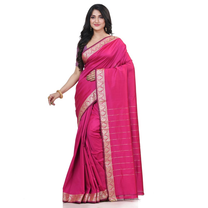 dB DESH BIDESH Womens Jacquard Banarasi Kanjivaram Kanchipuram Silk Blend Golden Plain Woven Saree With Blouse Piece 65 Mtr Pink