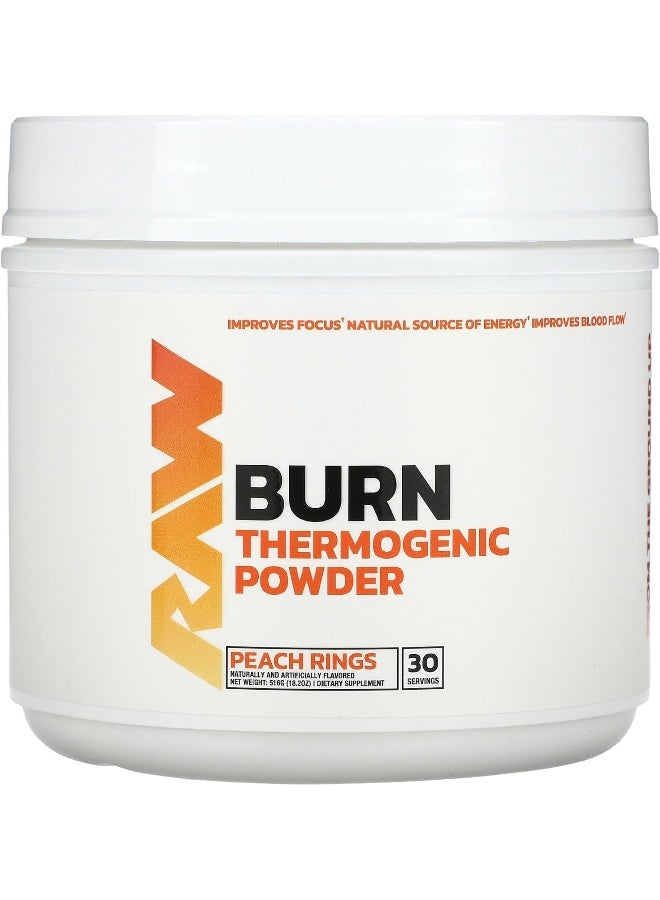 Raw RAW Burn Thermogenic Fat Burner | Chris Bumstead Formula | Acetyl-L-carnitine | Yohimbine | L-tyrosine | Control Appetite | Weight Loss | 30 Servings (Peach Rings)  - Image 1