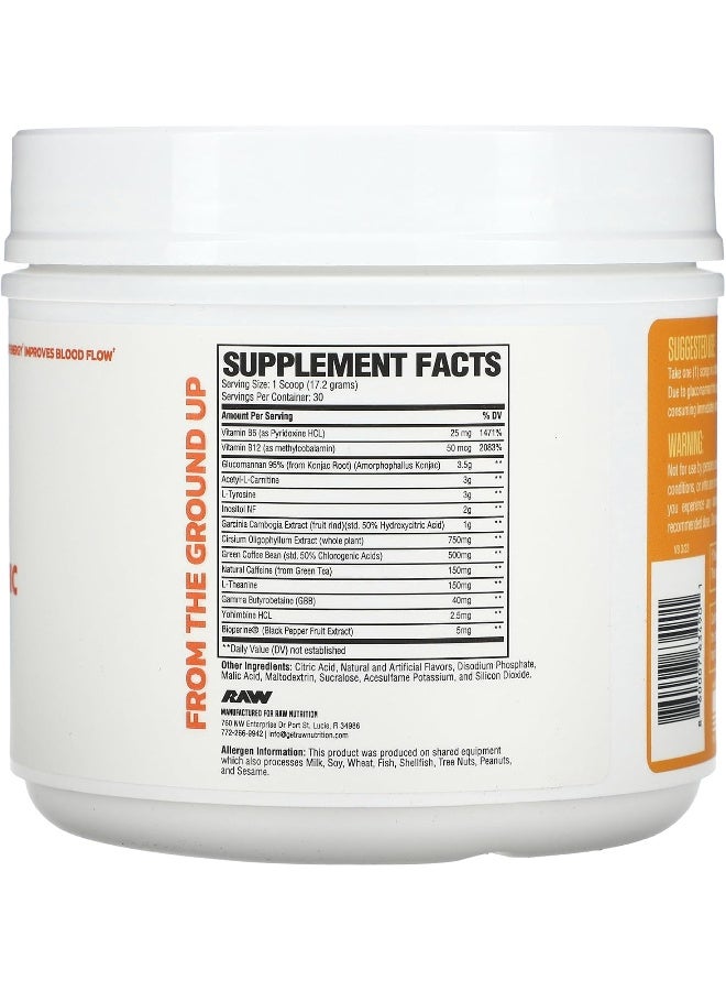 Raw RAW Burn Thermogenic Fat Burner | Chris Bumstead Formula | Acetyl-L-carnitine | Yohimbine | L-tyrosine | Control Appetite | Weight Loss | 30 Servings (Peach Rings)  - Image 2