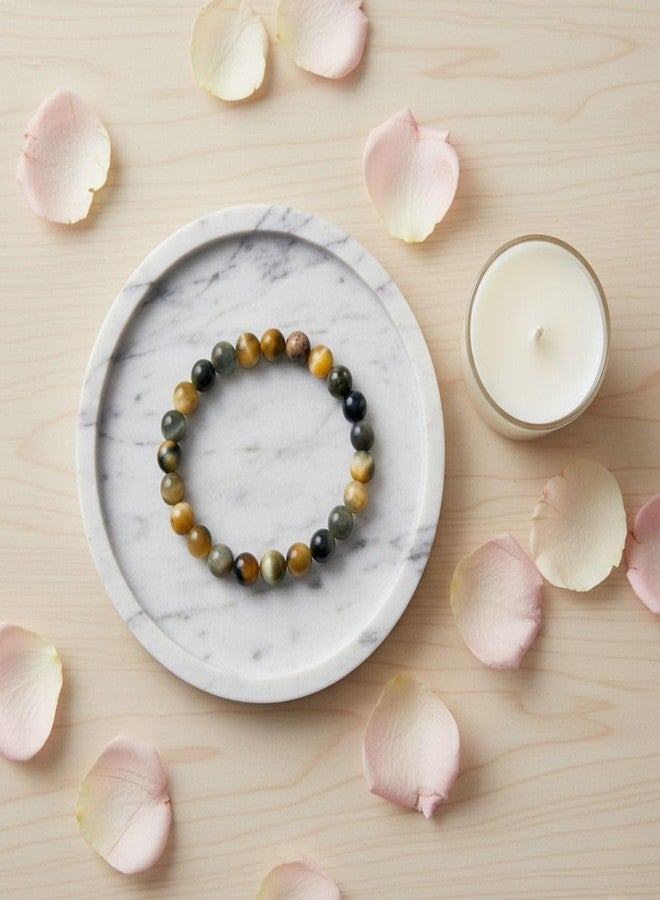 Tiny Shiny Cat’s Eye Crystal Bracelet - Natural Lehsunia Stone Beads for Protection & Good Luck, Stretchable Handmade Bracelet for Men & Women - Image 4