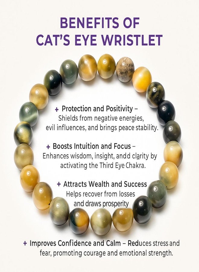 Tiny Shiny Cat’s Eye Crystal Bracelet - Natural Lehsunia Stone Beads for Protection & Good Luck, Stretchable Handmade Bracelet for Men & Women - Image 5