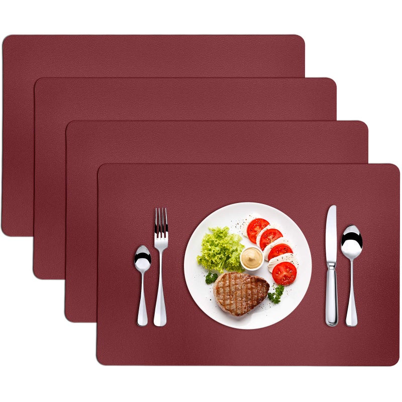 Herda Herda Red Leather Placemats Premium Quality Wine Red Table Mats Set of 4 Elegant Burgundy Dining Mats Heat resistant Wipeable Washable Indoor Outdoor Place Mat 4 Set Thick NonSlip Modern Table Mat