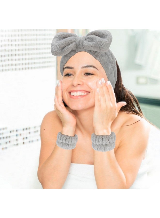 SuPoo 12Pcs Spa Headband And Wristband Set Grey Spa Wristbands For Washing Face Makeup Headband Cute Wrist Towels For Washing Face Absorbent Shower - Image 5
