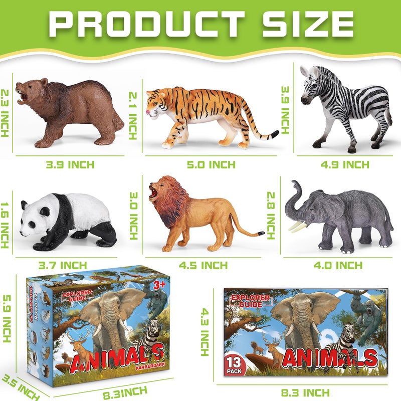 KarberDark 13 Pack Wild Animal Toys with Educational Booklet and Gift Box, Realistic Safari Animals Figures for Kids, Plastic Zoo Animals Figurines for Toddler Ages 1-3, Jungle Birthday Party Favor for Boy Girl - Image 4