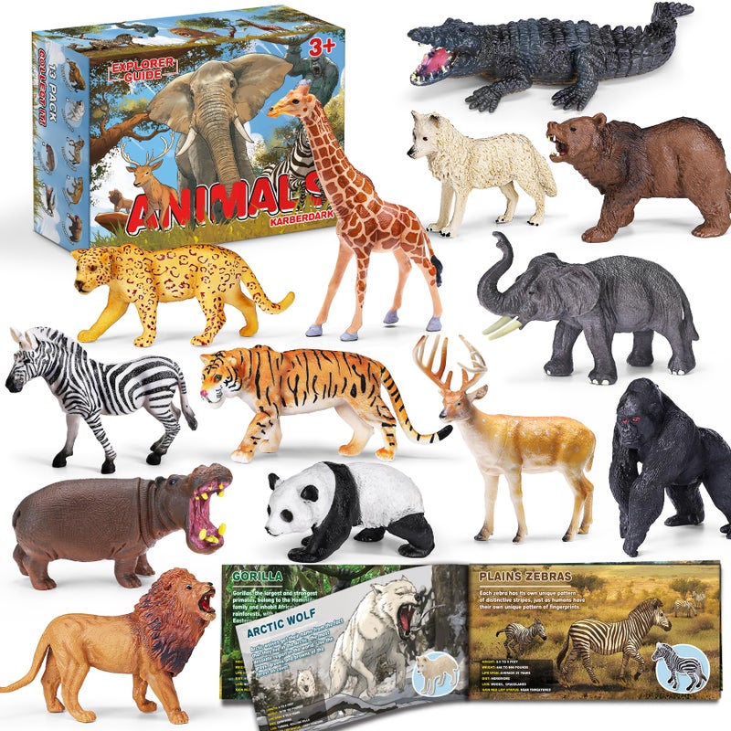 KarberDark 13 Pack Wild Animal Toys with Educational Booklet and Gift Box, Realistic Safari Animals Figures for Kids, Plastic Zoo Animals Figurines for Toddler Ages 1-3, Jungle Birthday Party Favor for Boy Girl - Image 1