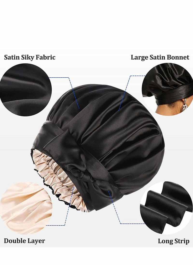 KASTWAVE - Satin Bonnet for Black Women, Jumbo Silk Bonnet for Curly Hair, Silk Hair Wrap for Sleeping, Satin Bonnet with Stretchy Tie Band, Silk Bonnet for Curly Hair Wraps for Sleeping - Image 1