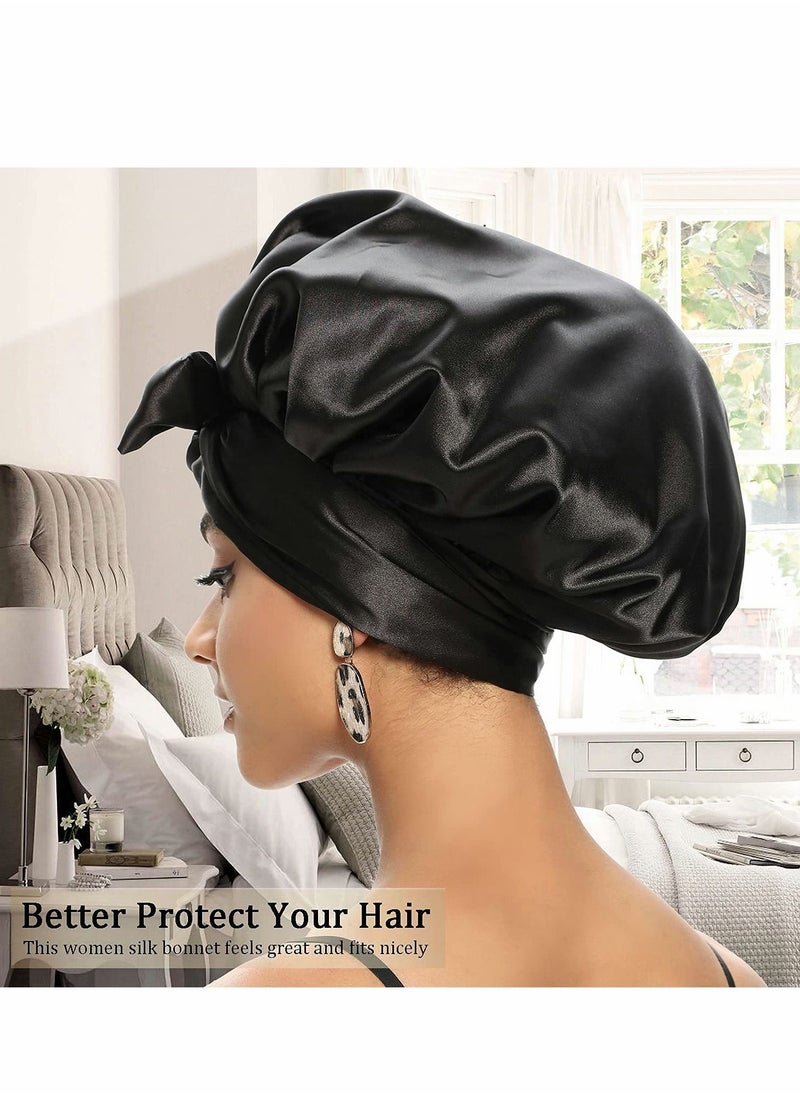 KASTWAVE - Satin Bonnet for Black Women, Jumbo Silk Bonnet for Curly Hair, Silk Hair Wrap for Sleeping, Satin Bonnet with Stretchy Tie Band, Silk Bonnet for Curly Hair Wraps for Sleeping - Image 1