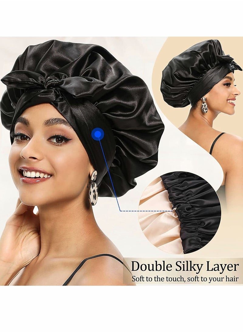 KASTWAVE - Satin Bonnet for Black Women, Jumbo Silk Bonnet for Curly Hair, Silk Hair Wrap for Sleeping, Satin Bonnet with Stretchy Tie Band, Silk Bonnet for Curly Hair Wraps for Sleeping - Image 1