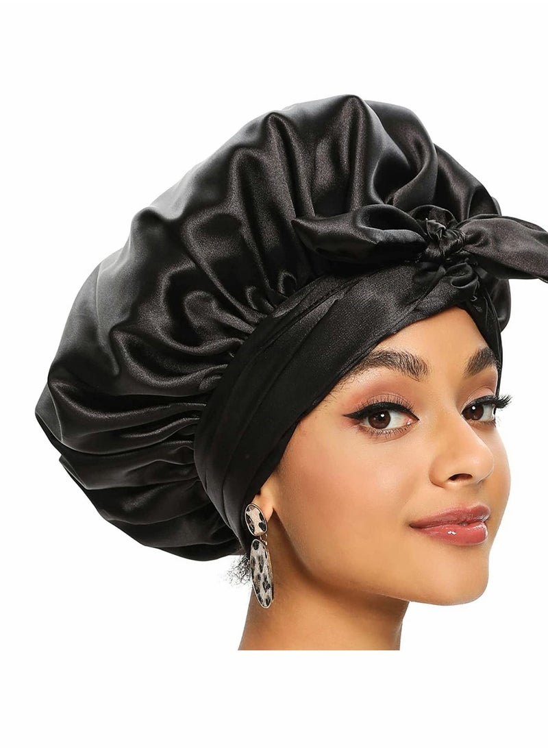 KASTWAVE - Satin Bonnet for Black Women, Jumbo Silk Bonnet for Curly Hair, Silk Hair Wrap for Sleeping, Satin Bonnet with Stretchy Tie Band, Silk Bonnet for Curly Hair Wraps for Sleeping - Image 1