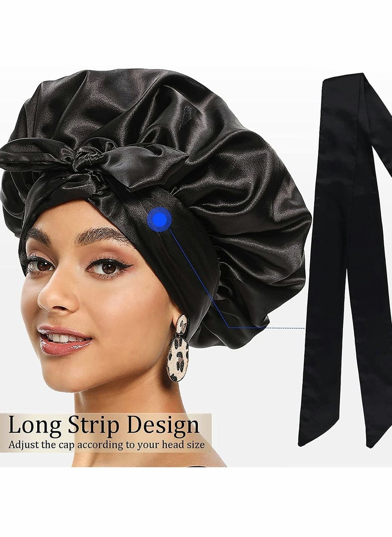 KASTWAVE - Satin Bonnet for Black Women, Jumbo Silk Bonnet for Curly Hair, Silk Hair Wrap for Sleeping, Satin Bonnet with Stretchy Tie Band, Silk Bonnet for Curly Hair Wraps for Sleeping - Image 1