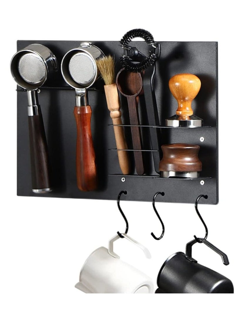 Drill-Free Coffee Portafilter Wall Rack, Space Saving Floating Wall Shelves Coffee Station Organizer, Espresso Tools, Wall Rack for Bar Cafe Kitchen Wall Decoration  - Image 1