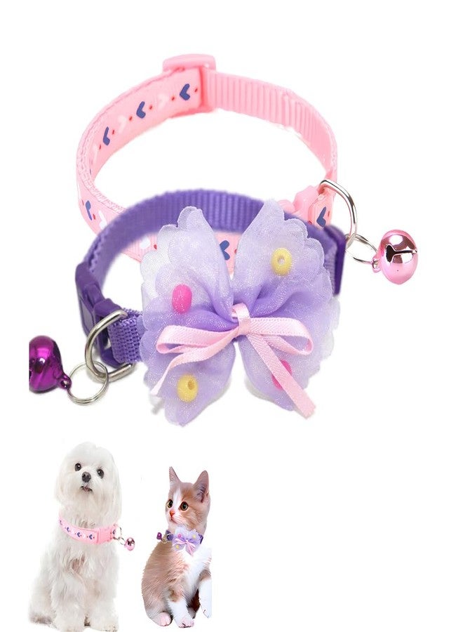 WeimoMonkey 2 Pack Puppy Collar with Bell, Puppy Collar Girl Bell Collar for Cats Adjustable for XXS Xs Small Pet Dogs Animal Litter Tiny Kitten Female, Pink + Purple - Image 1