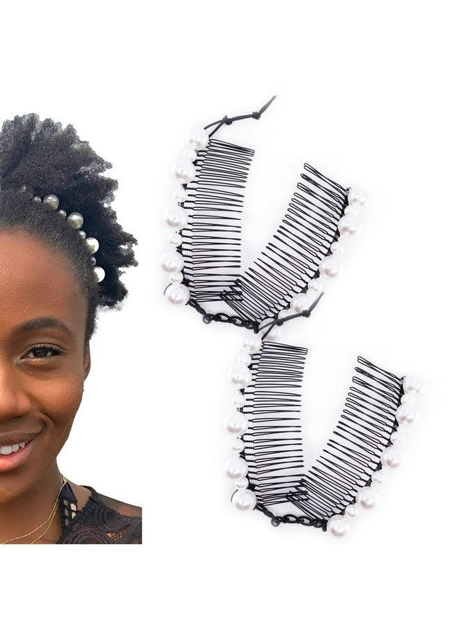 HairZing Try Me Pack (2Pack) Hair Combs For Short Natural Hair Snug & Comfortable Allday Hold For Updo Hairstyles (White Pearl) - Image 1
