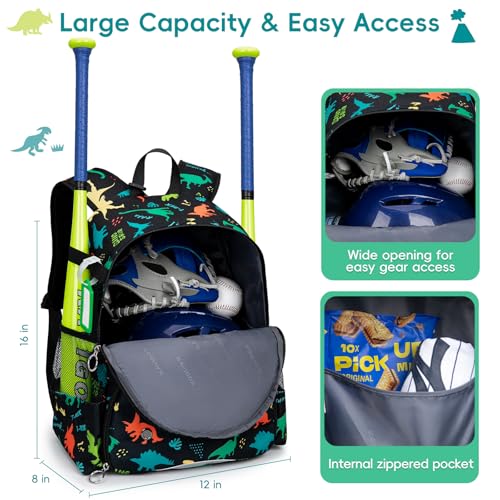 KAVIGOR Youth Tball Baseball Backpack, Lightweight Softball Bag with Shoes Compartment & Name Tag, Reinforced Zippers & Seams - Image 4