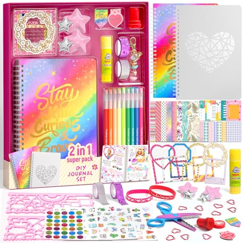 ADUSRIZ 2Pack DIY Journal Kit for Girls Journal Set with Stickers Birthday Gifts for Teen Girls Decorate Your PlannerOrganizer Journaling Arts Craft Kit Ideal Gifts for 812 13 14 Year Old Girl - Image 1