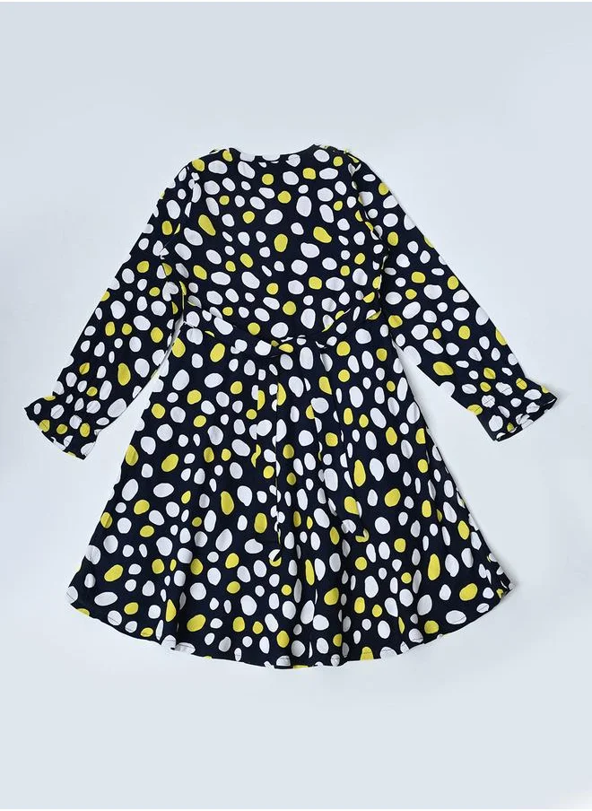 بيلا مودا Bella Moda All-Over Print Ruffle Trim Cotton Dress with Lining