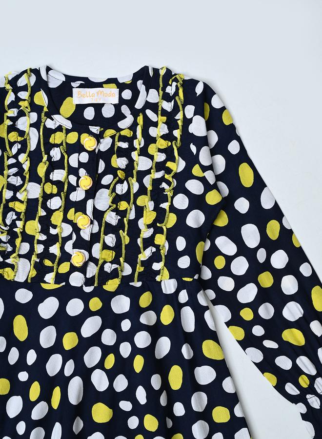 بيلا مودا فستان قطني بطبعات شاملة وحافة مكشكشة وبطانة من بيلا مودا - Image 3