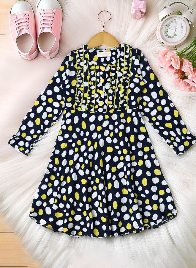 بيلا مودا فستان قطني بطبعات شاملة وحافة مكشكشة وبطانة من بيلا مودا - Image 1