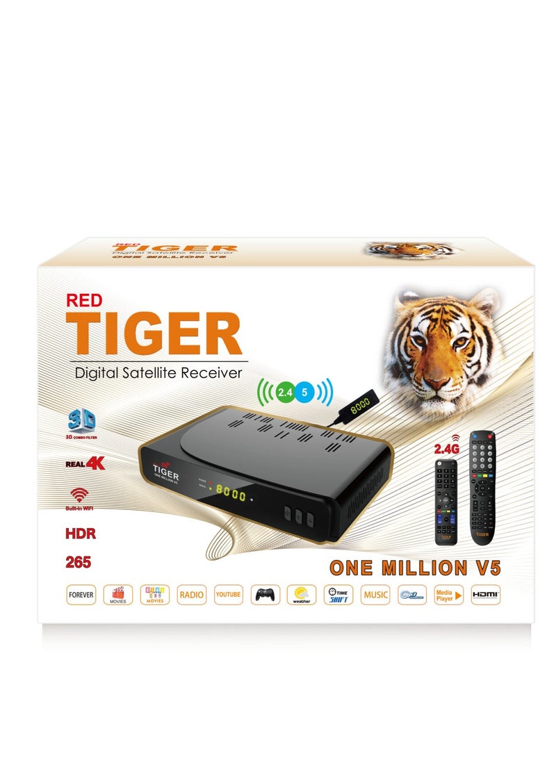 جهاز استقبال ستالايت تايجر ريد ون مليون V5 4K رام 4 جيجا تلفزيون رقمي واي فاي
