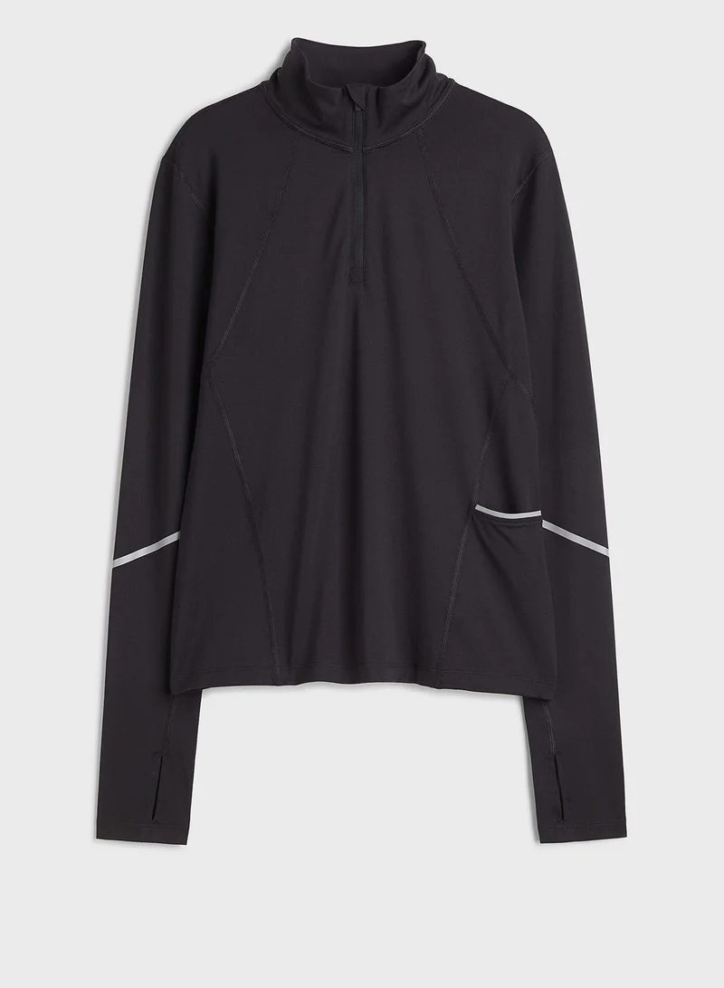 H&M Zip Neck Pocket Detail Top