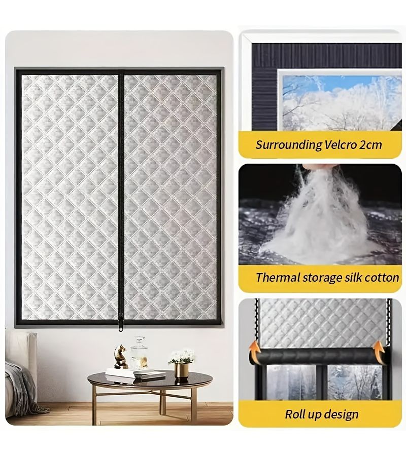 Black Zipper Thermal Curtain 39x47 Inch Windproof Insulated Balcony Cover - Image 2