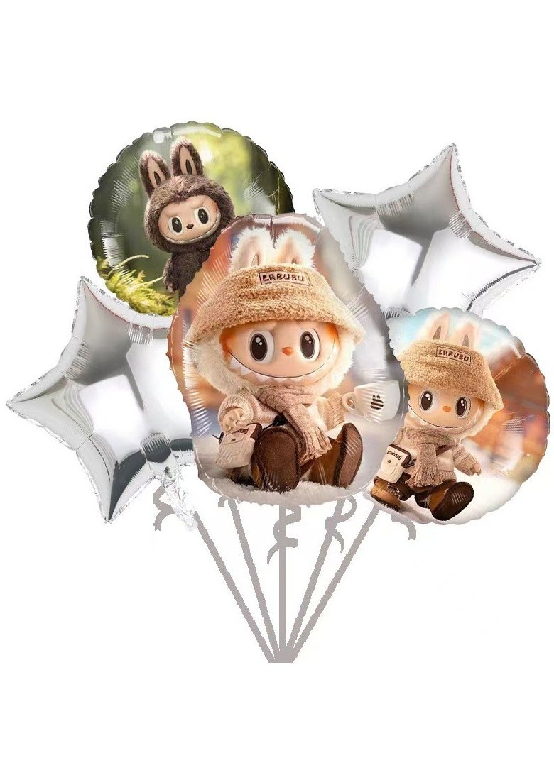 LABUBU Labubu Aluminum Film Balloon Set of 5 Pices Children Birthday Party Decorations  - Image 1