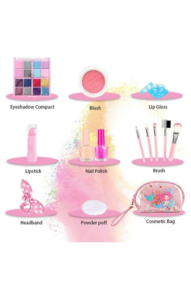 Kids Mermaid Makeup Set with Glitter Cosmetic Bag, 12 Colours Eyeshadow, Nail Polish, Brushes and AccessoriesWashable Beauty Fashion Toy Set Cosmetic Bags & Lip Stick Made of Durable Plastic  - Image 2