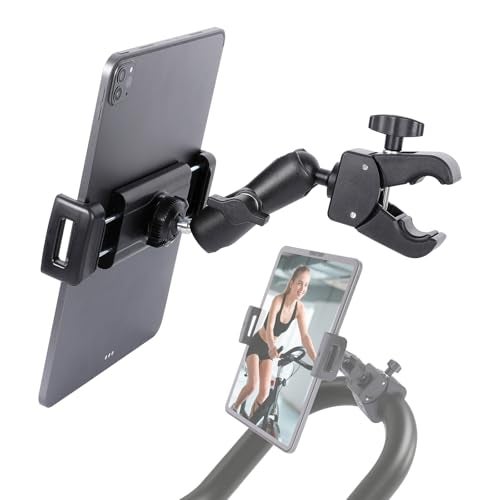 FPN Spin Bike Tablet Holder for iPad, Phone Holder Stand Exercise Bike Handlebar Mount for Treadmill Stationary Bicycle Elliptical Spin Bike Stroller Mic Stand, Compatible with iPad, iPhone (4.7-13") - Image 1