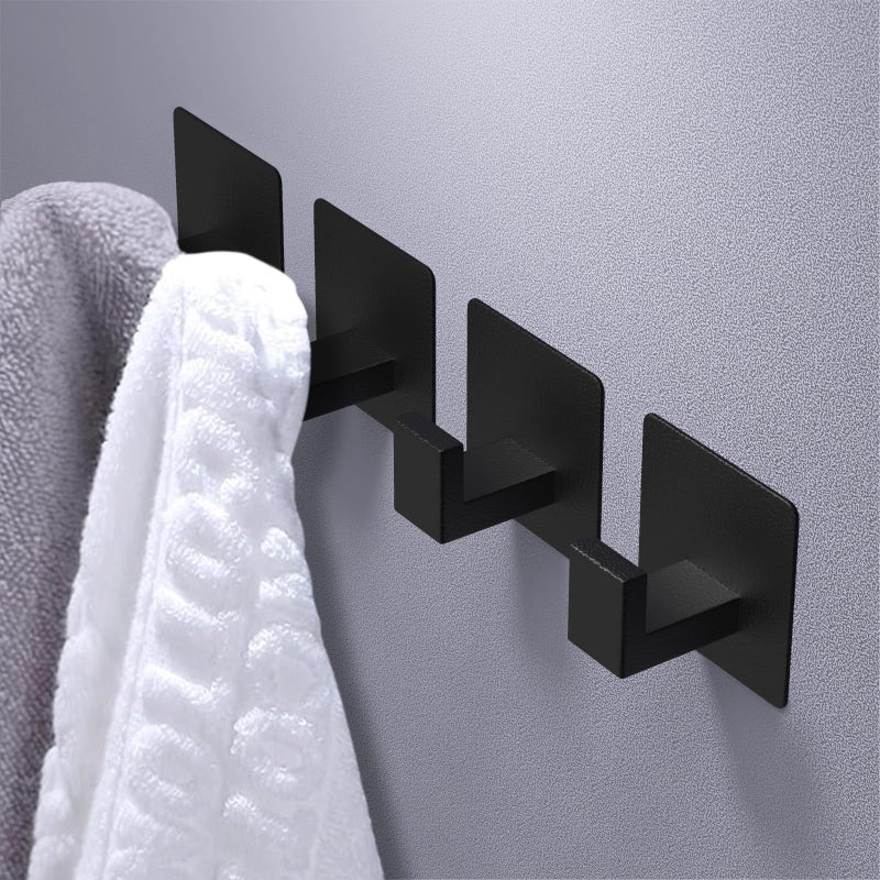 VAEHOLD 4 Pack Adhesive Towel Hooks, Heavy Duty Wall Hooks Aluminum Hooks Stick on Door, Kitchen, Bathroom for Hanging Coat, Hat, Towel, Robe, Clothes (Black) - Image 4