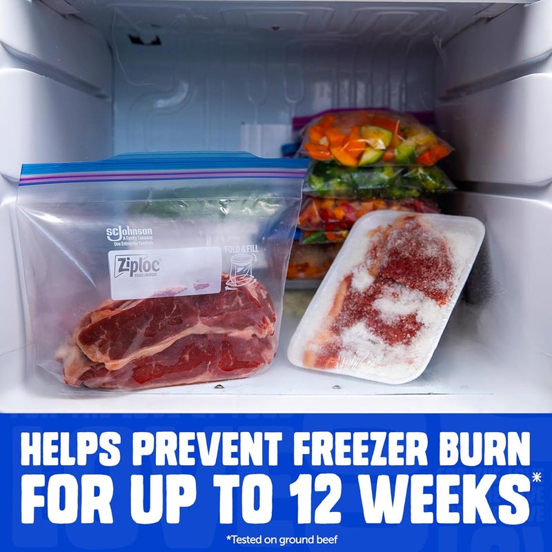 Ziploc Quart Food Storage Freezer Bags, Stay Open Design with Stand-Up Bottom, Easy to Fill, 100 Count - Image 2