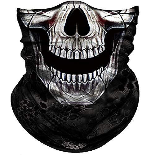 Obacle Skull Face Mask Half for Dust Wind UV Sun Protection Seamless 3D Tube Mask Bandana for Men Women Durable Thin Breathable Skeleton Mask Motorcycle Riding Biker Black Eye Smile Skull - Image 1