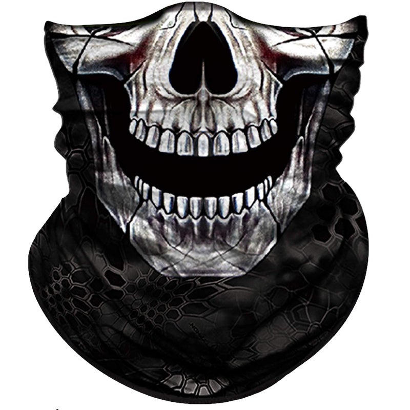 Obacle Skull Face Mask Half for Dust Wind UV Sun Protection Seamless 3D Tube Mask Bandana for Men Women Durable Thin Breathable Skeleton Mask Motorcycle Riding Biker Black Eye Smile Skull - Image 3